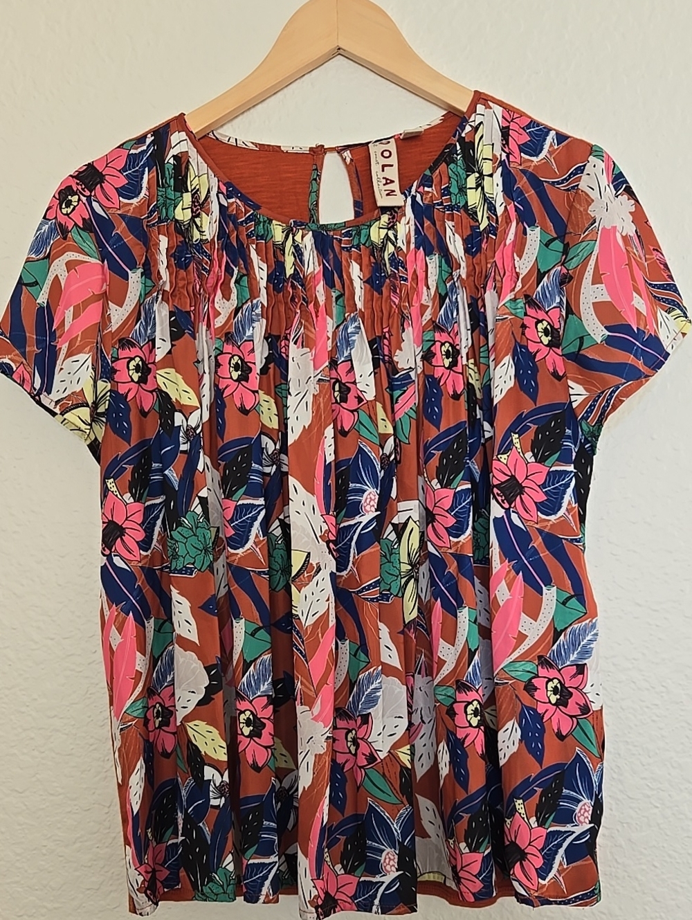 Dolan Antropologie Floral Flowy Pleated Short-Sleeve Blouse